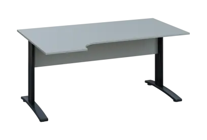 ERK 18 - 164 stůl kancelářský, rohový, levý, kovová podnož černá, deska 18 mm, široký 1600 mm, šedá